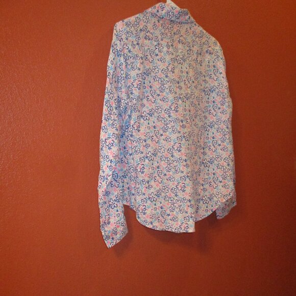 Lilly Pulitzer Woman Large White Blue Pink Floral Button Down Long Sleeve Shirt - Picture 6 of 8